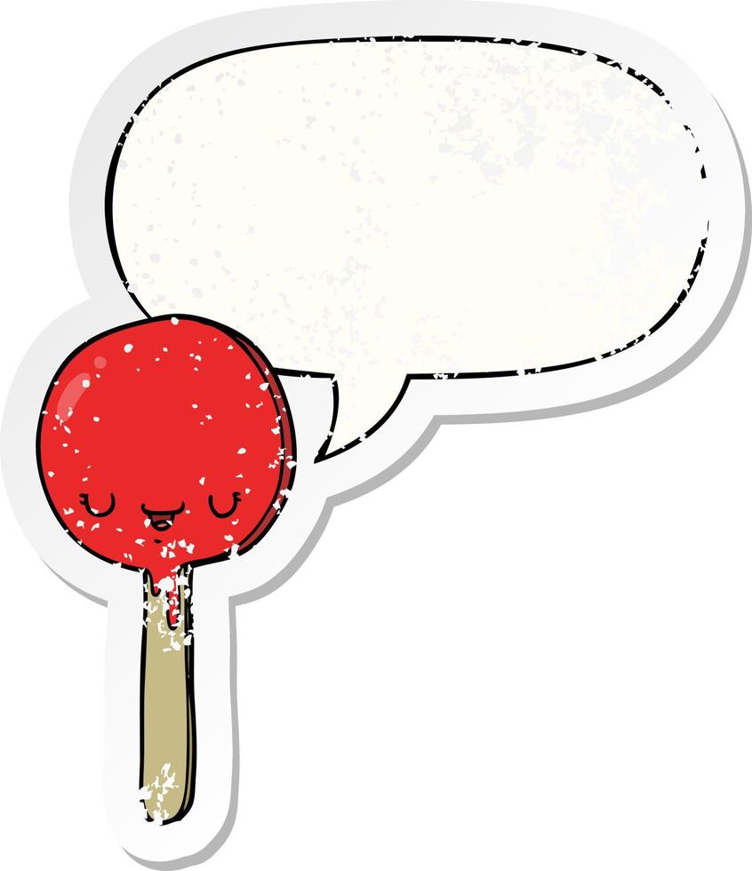 cartoon candy lollipop and speech bubble distressed sticker vector