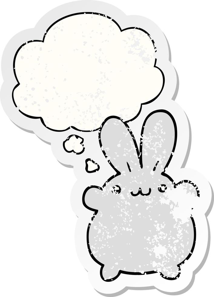 cartoon rabbit and thought bubble as a distressed worn sticker vector
