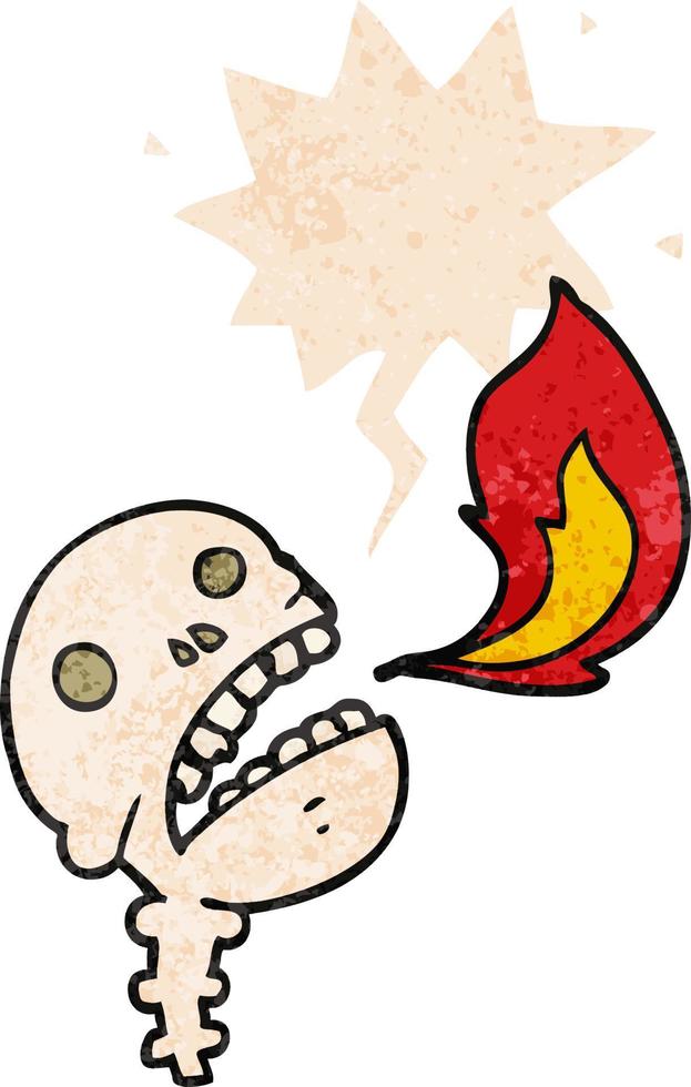 cartoon spooky halloween skull and speech bubble in retro textured style vector