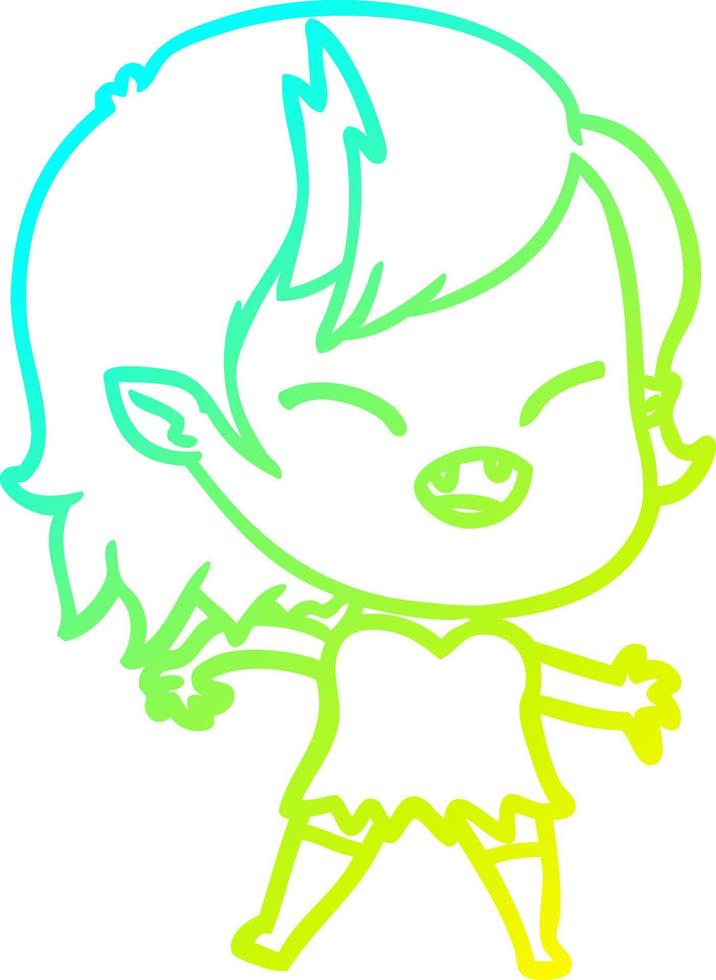 cold gradient line drawing cartoon laughing vampire girl vector