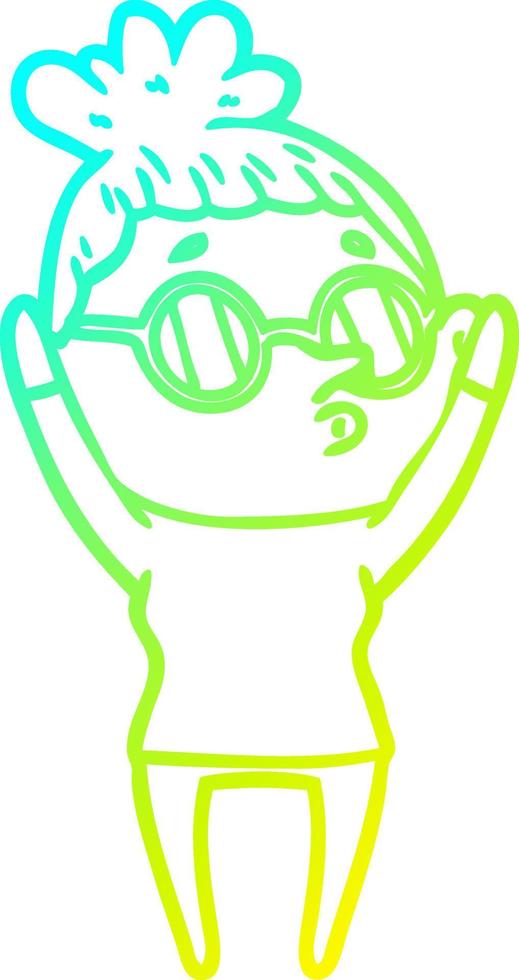 cold gradient line drawing cartoon woman wearing glasses vector