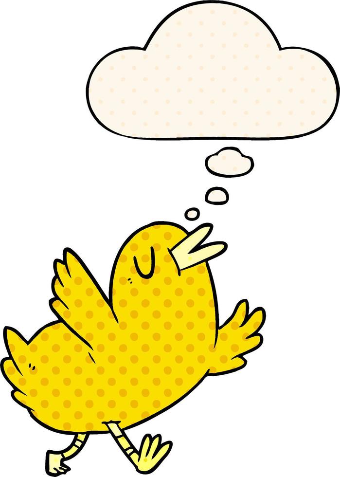 cartoon happy bird and thought bubble in comic book style vector