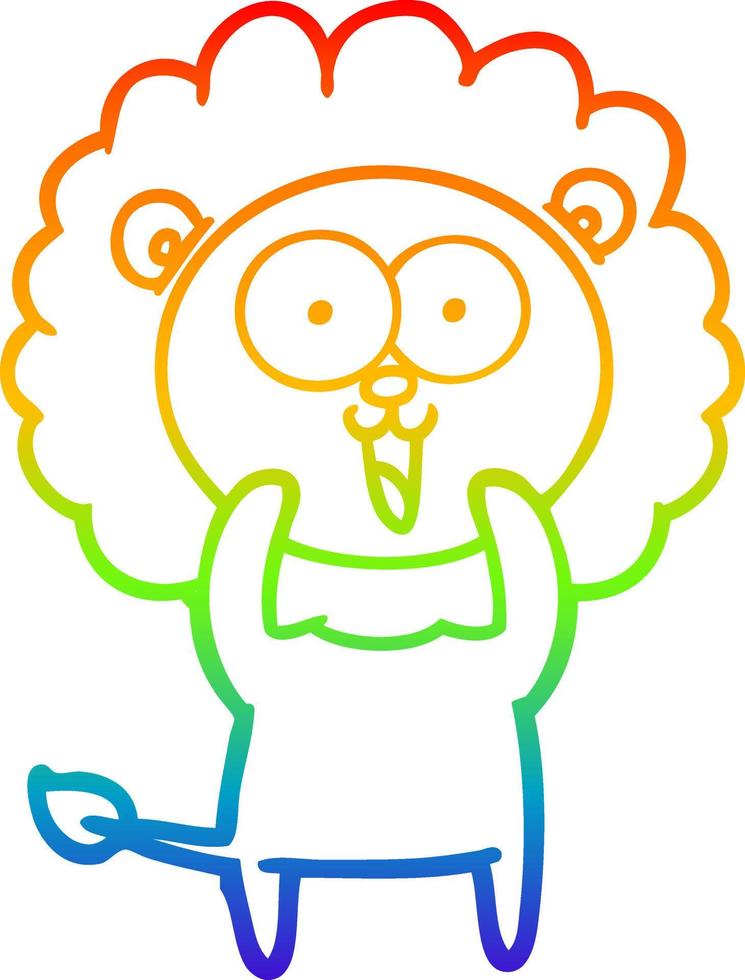 rainbow gradient line drawing happy cartoon lion vector