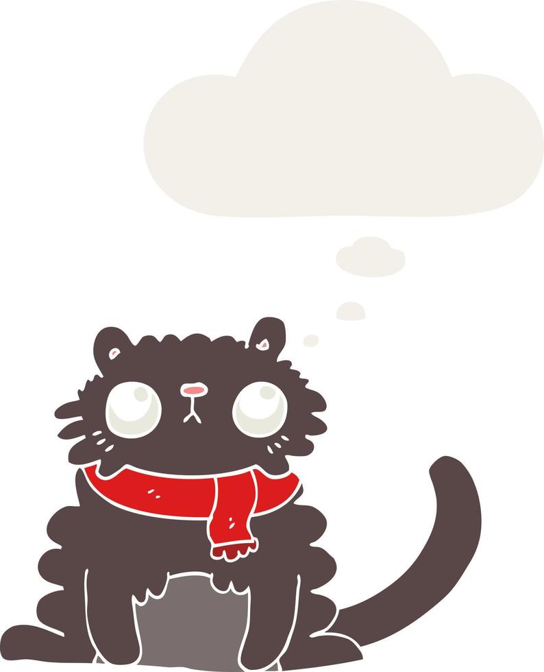 cartoon cat and thought bubble in retro style vector