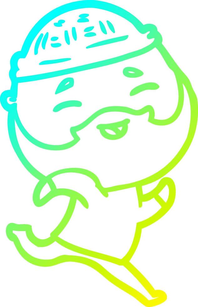 cold gradient line drawing cartoon happy bearded man vector