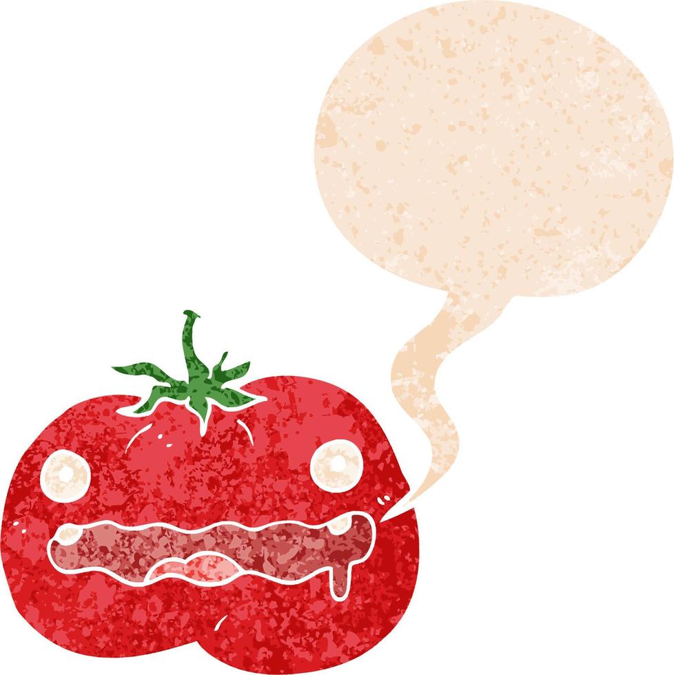 cartoon tomato and speech bubble in retro textured style vector