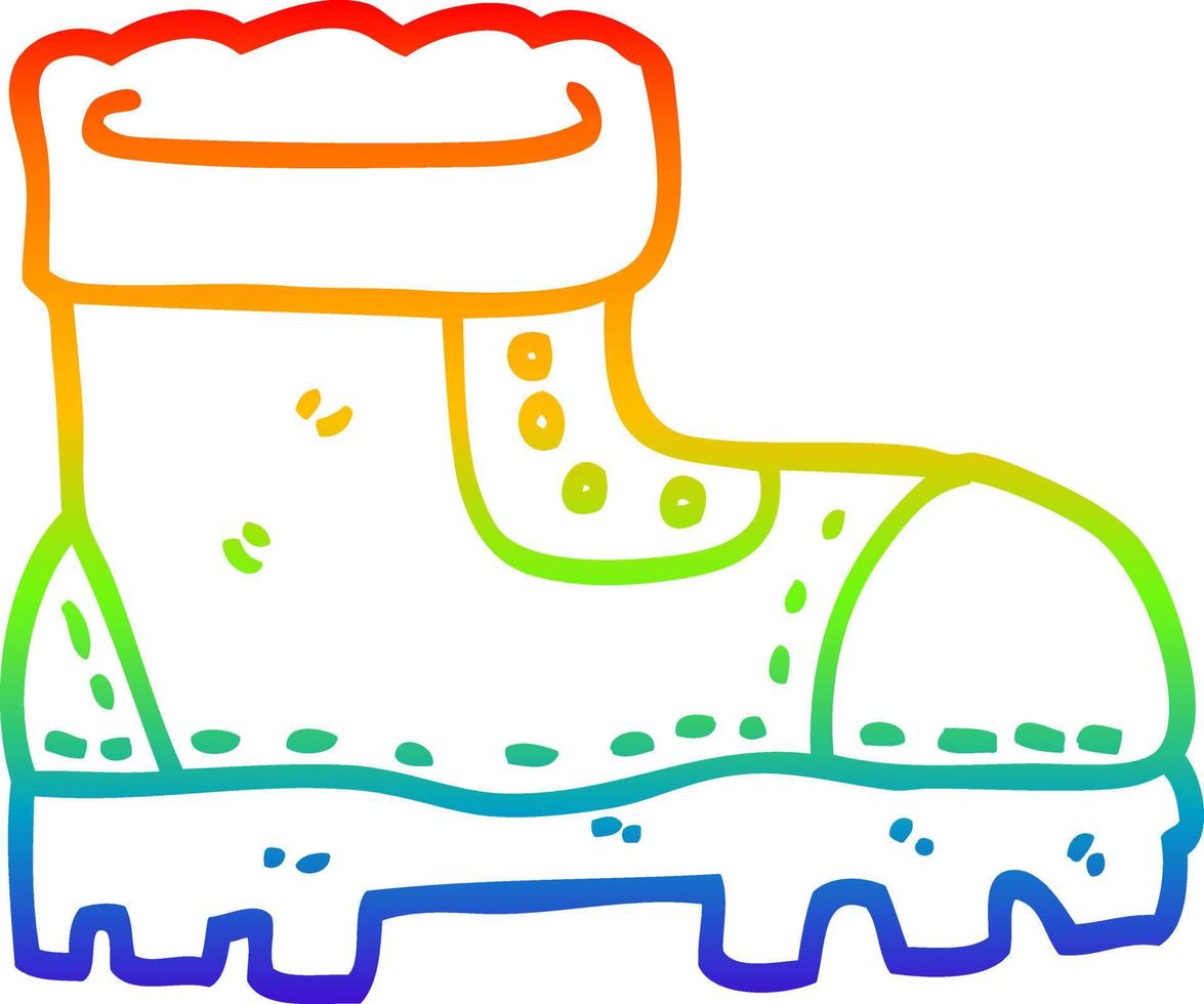 rainbow gradient line drawing cartoon work boot vector