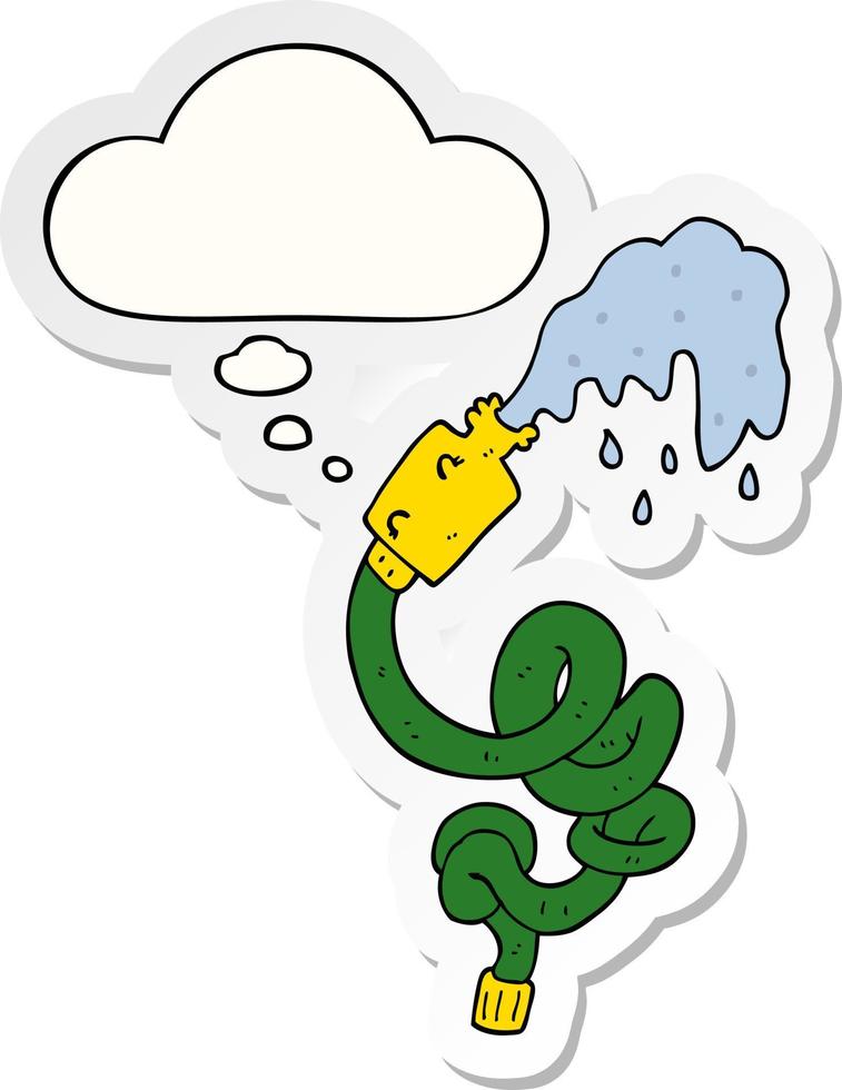 cartoon hosepipe and thought bubble as a printed sticker vector