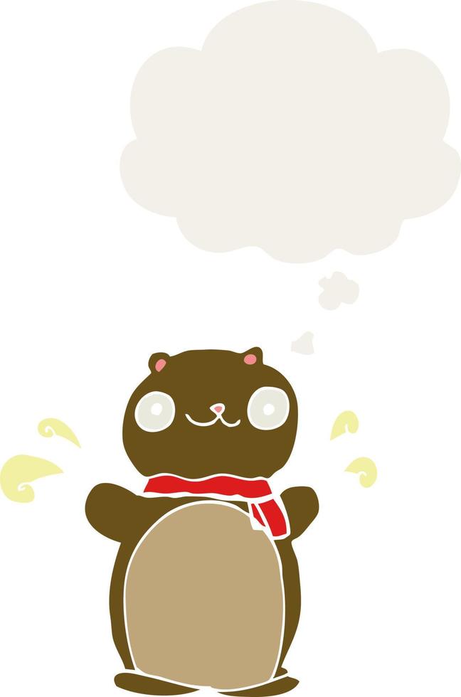 cartoon happy teddy bear and thought bubble in retro style vector