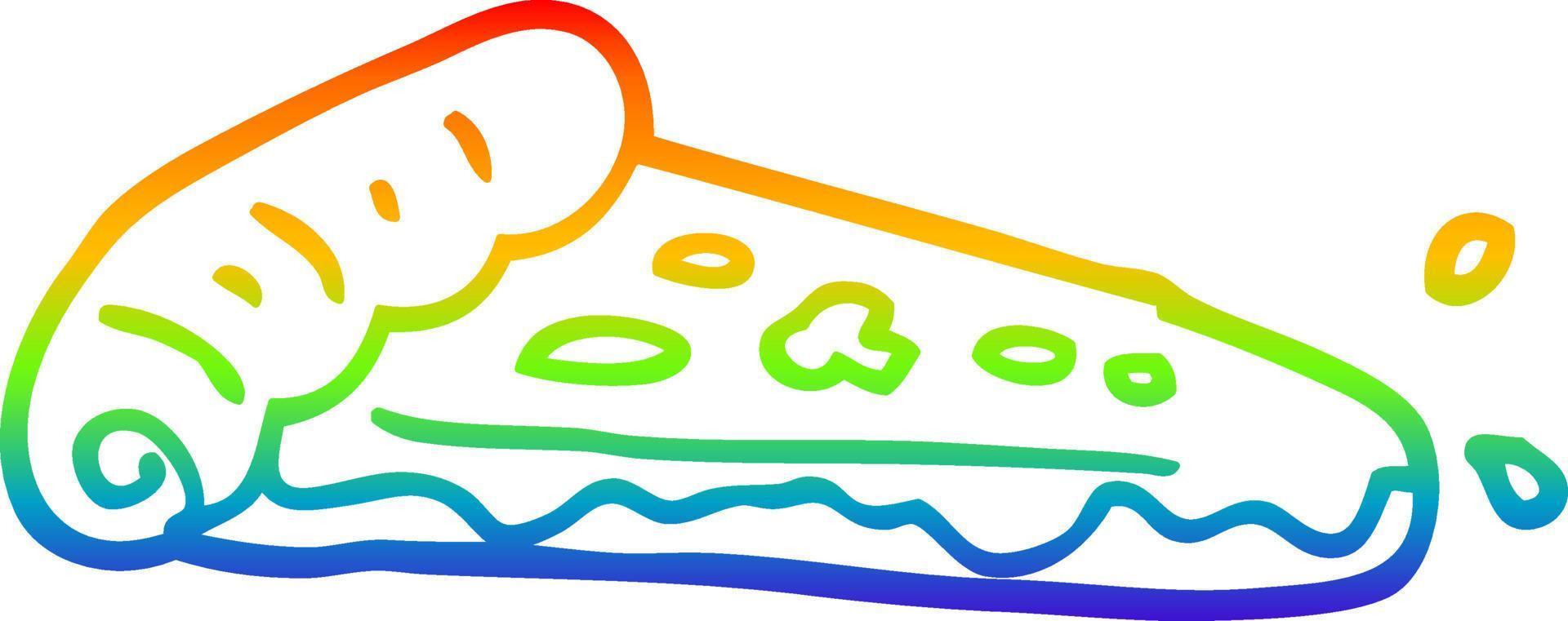 rebanada de pizza de dibujos animados de dibujo de línea de gradiente de arco iris vector