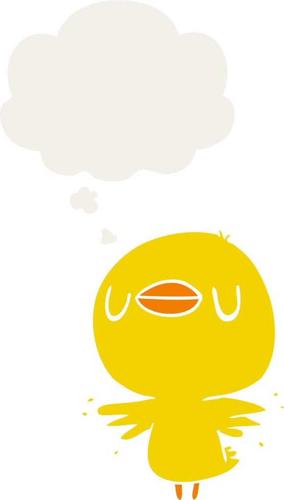 cartoon chick flapping wings and thought bubble in retro style vector