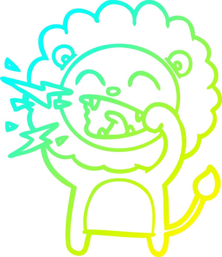 cold gradient line drawing cartoon roaring lion vector