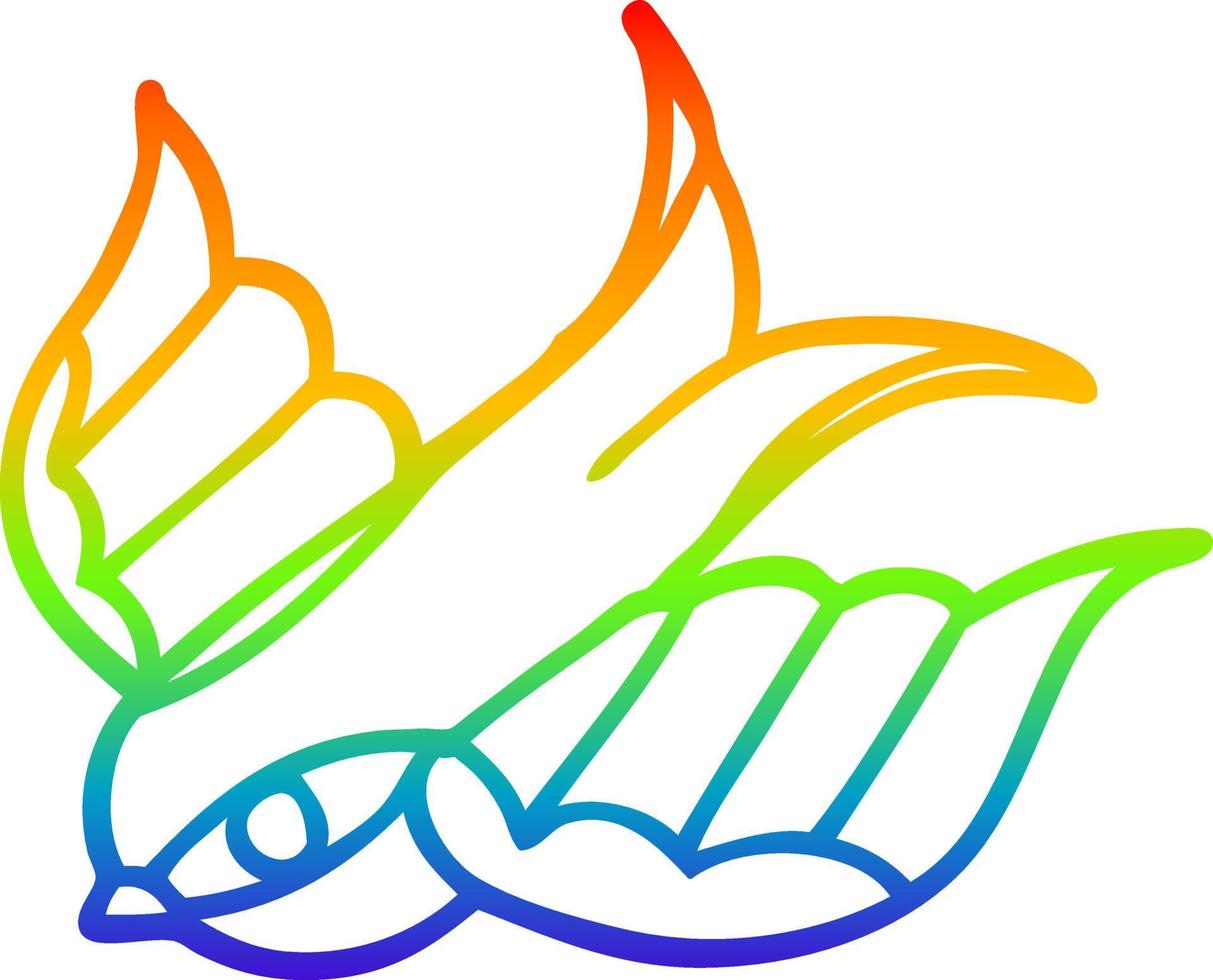 rainbow gradient line drawing cartoon tattoo swallow symbol vector