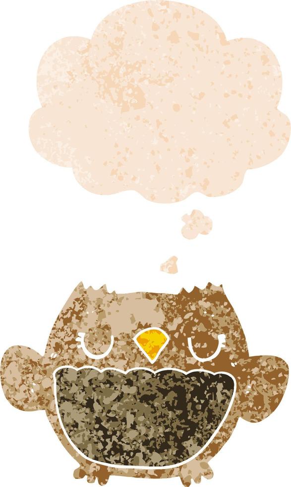 cartoon owl and thought bubble in retro textured style vector