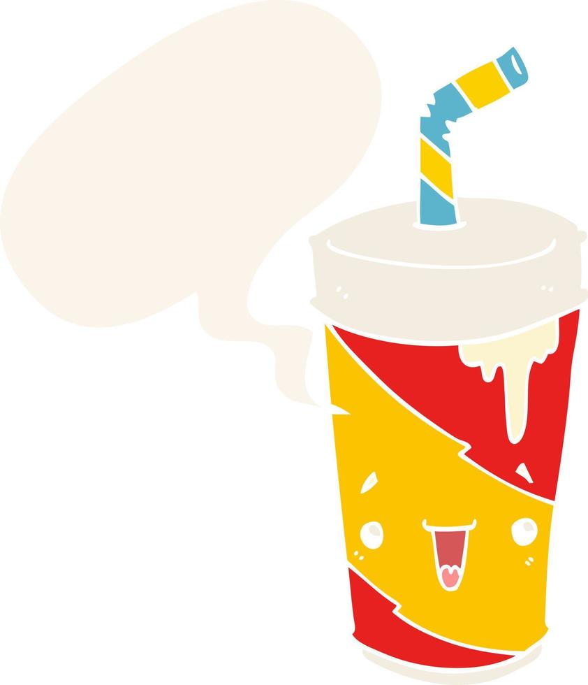 cartoon soda cup and speech bubble in retro style vector