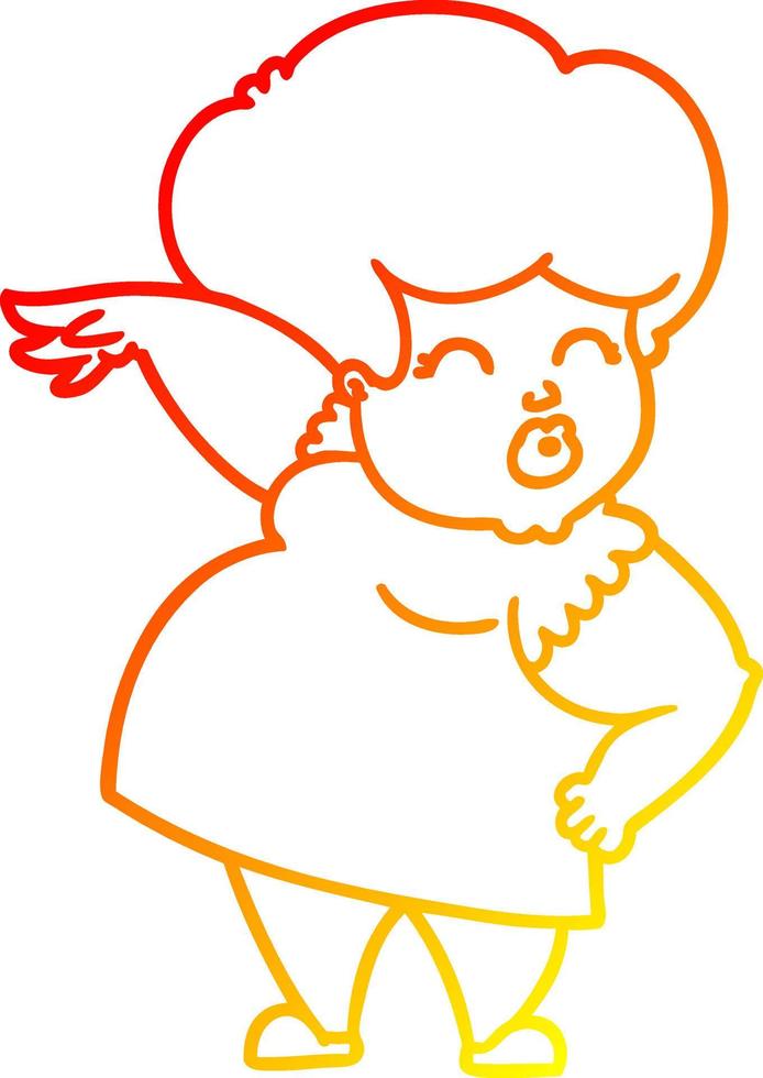 warm gradient line drawing cartoon woman making hand gesture vector