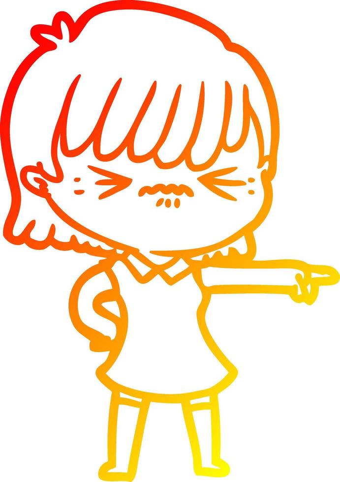 warm gradient line drawing annoyed cartoon girl blaming vector