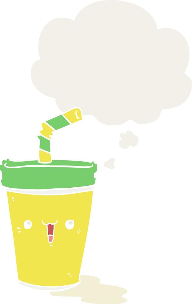 cute cartoon soda and thought bubble in retro style vector