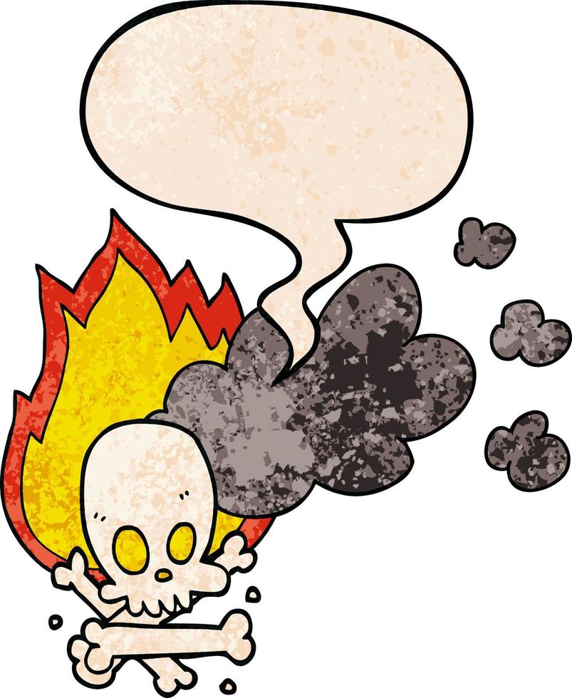 cartoon spooky burning bones and speech bubble in retro texture style vector