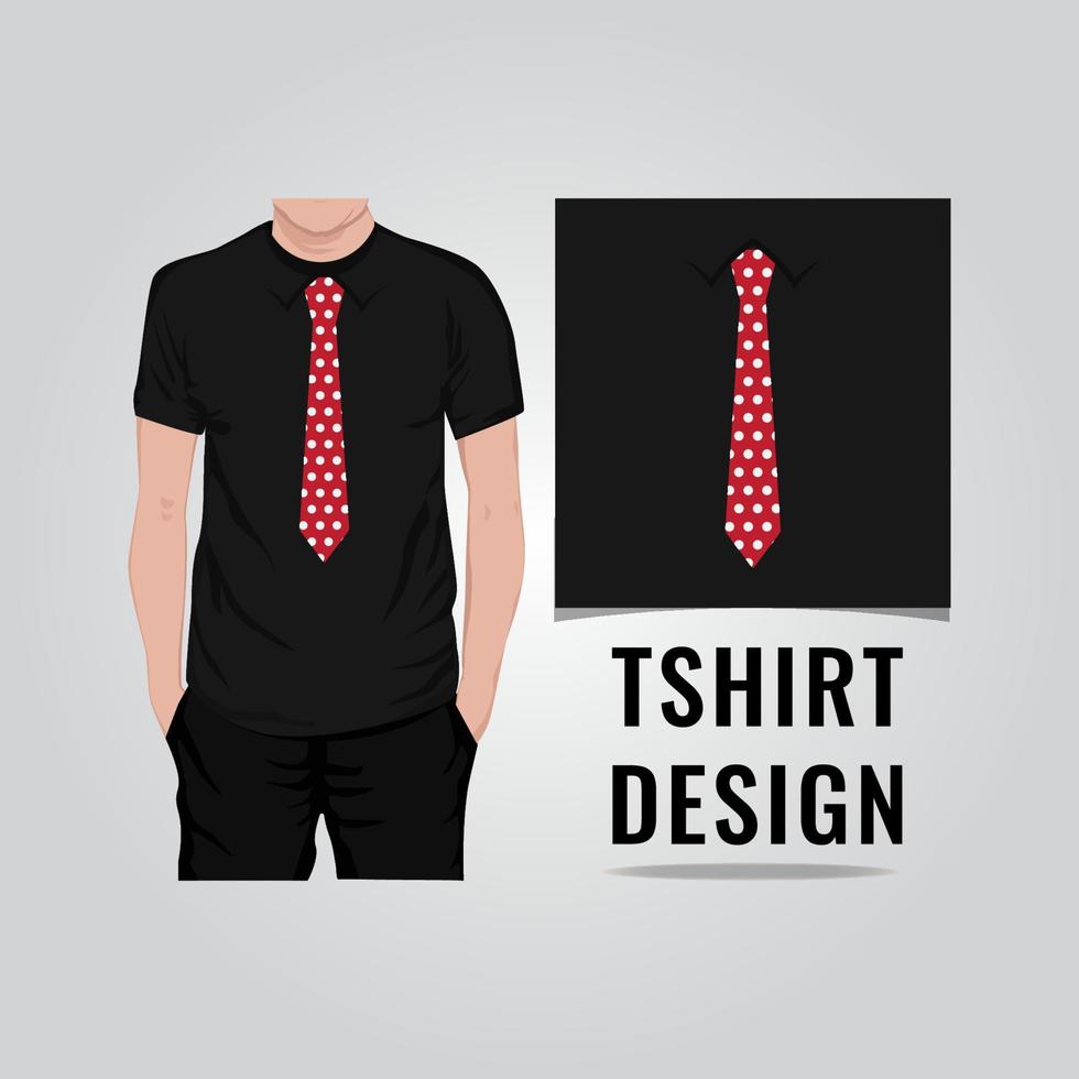 camiseta en negro con ilustración de vector de diseño de corbata roja