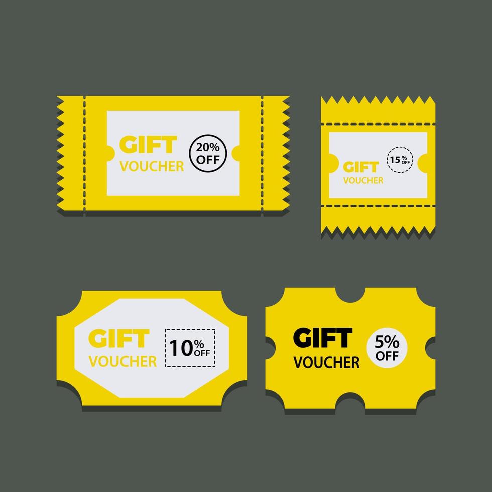 Gift discount voucher label design with yellow color vector