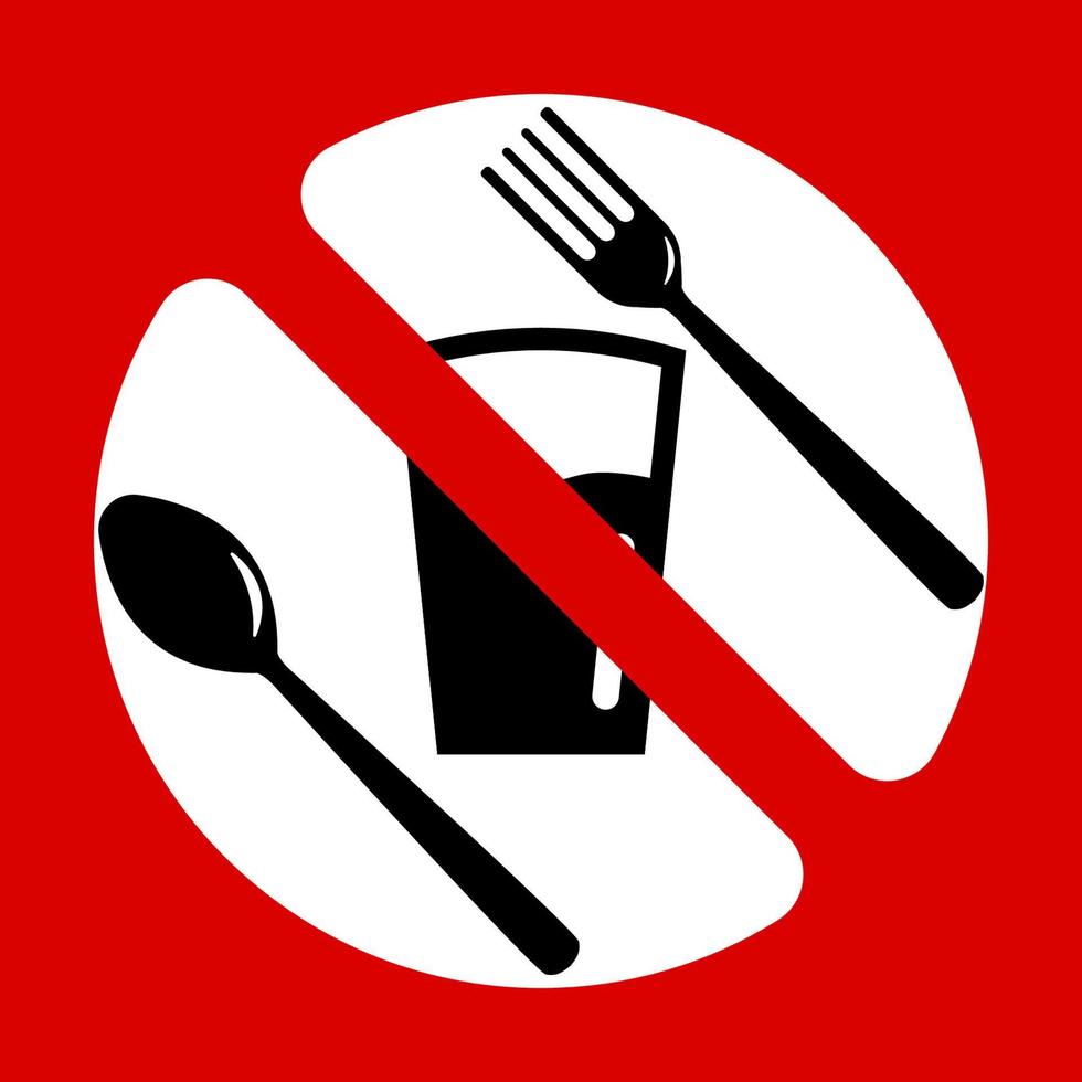 precaución no comer ni beber en este lugar símbolo signo diseño vector ilustración