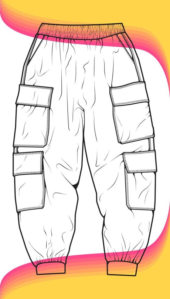 los pantalones de carga para hombres esbozan la plantilla vectorial, los pantalones de carga para hombres en un estilo de boceto, el esquema de la plantilla de los entrenadores, la ilustración vectorial. vector