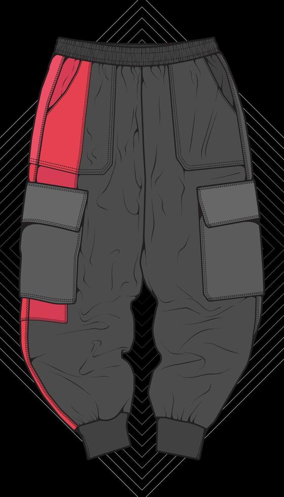 Men Cargo Pants Vector, Men Cargo Pants in a color block style, vector Illustration.