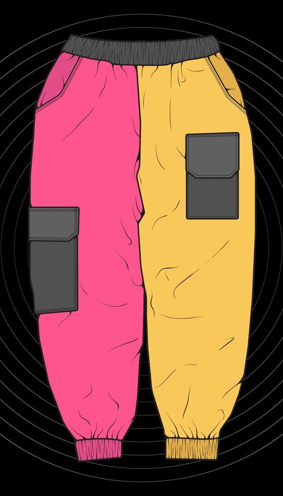 Men Cargo Pants Vector, Men Cargo Pants in a color block style, vector Illustration.