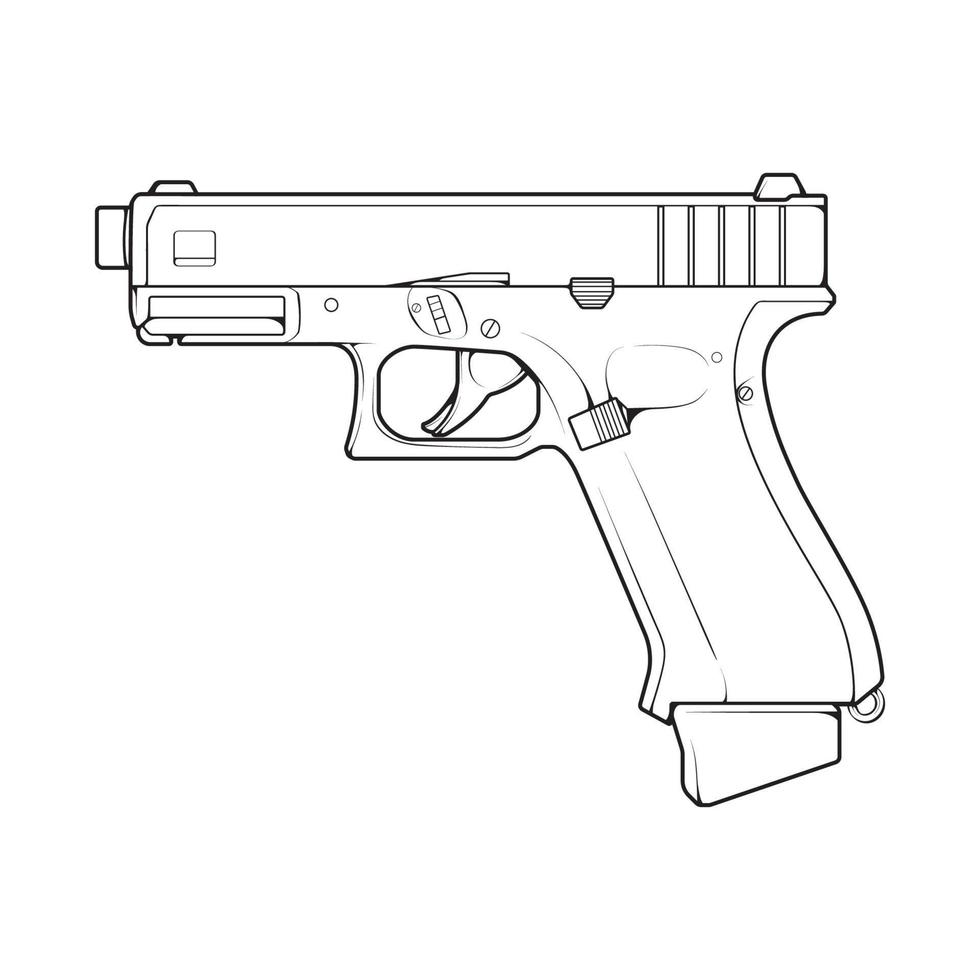 estilo de arte de línea de armas de fuego, arma de fuego, ilustración de arma, línea vectorial, ilustración de arma, arma moderna, concepto militar, arte de línea de pistola para entrenamiento vector