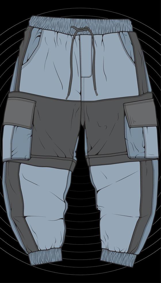 Men Cargo Pants Vector, Men Cargo Pants in a color block style, vector Illustration.