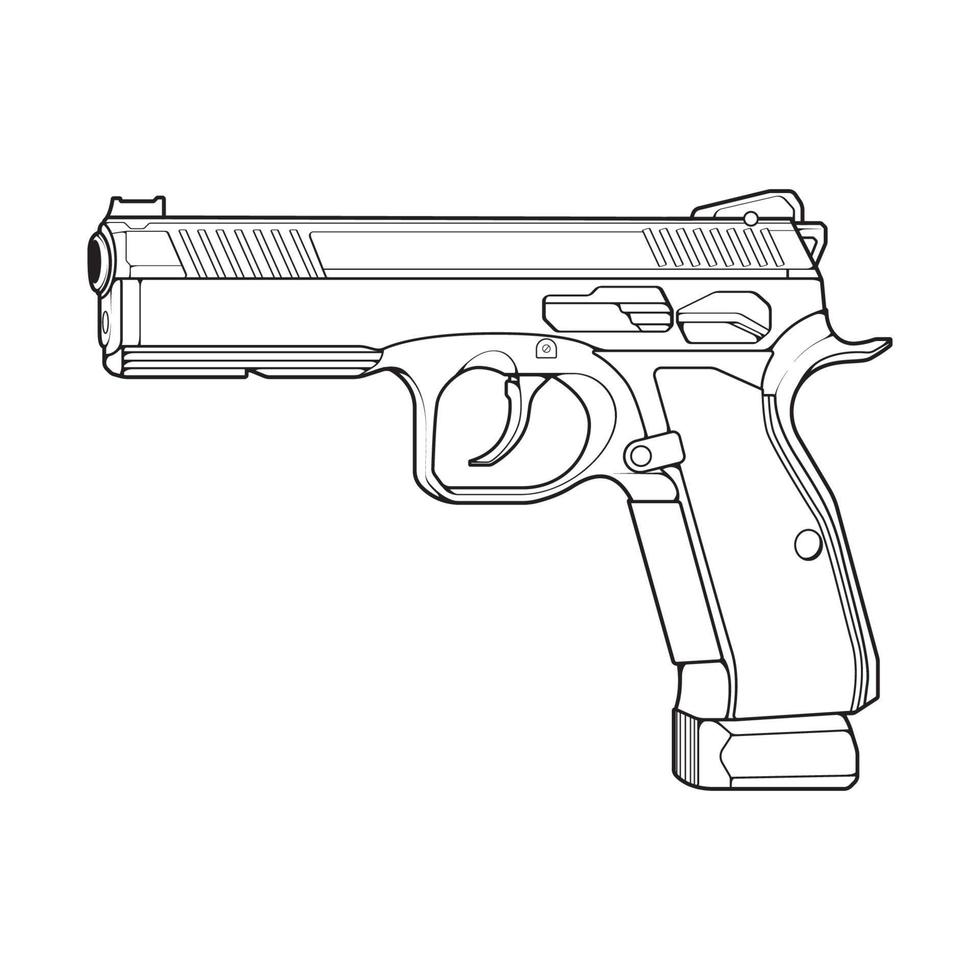 estilo de arte de línea de armas de fuego, arma de fuego, ilustración de arma, línea vectorial, ilustración de arma, arma moderna, concepto militar, arte de línea de pistola para entrenamiento vector