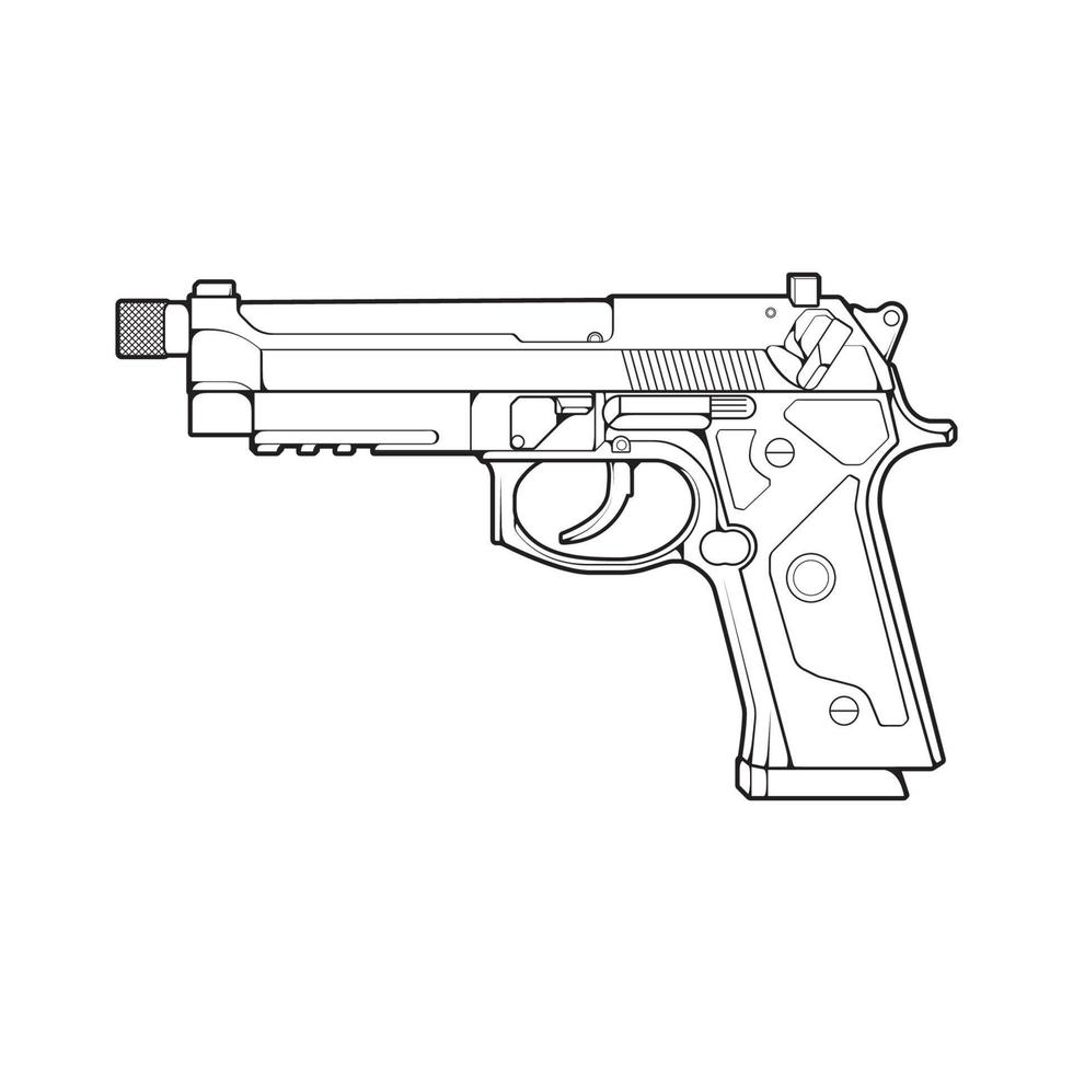 Firearms line art style, Shooting gun, Weapon illustration, Vector Line, Gun illustration, Modern Gun, Military concept, Pistol line art for training