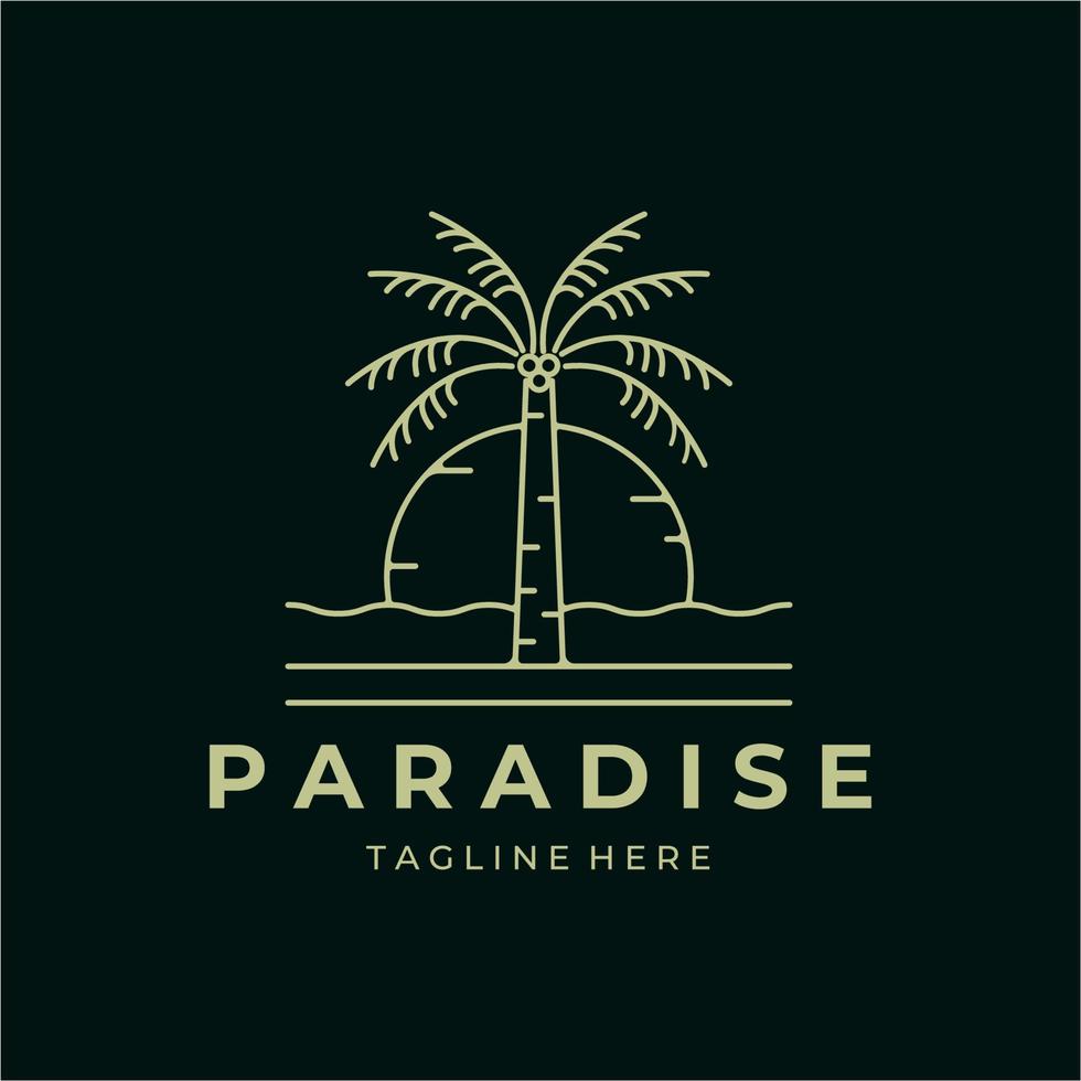 paraíso logo línea arte vector diseño minimalista icono de árbol de coco