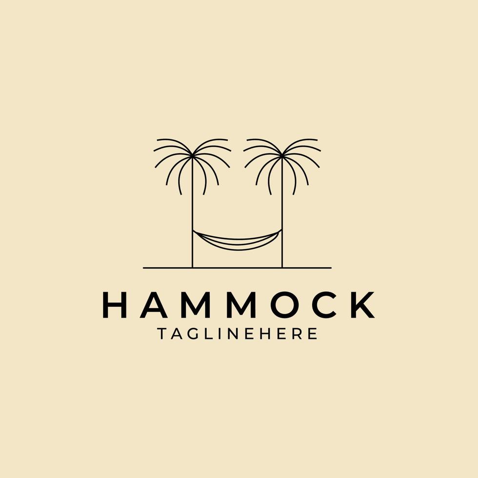 hammock line art logo vector design with outdoor palm trees