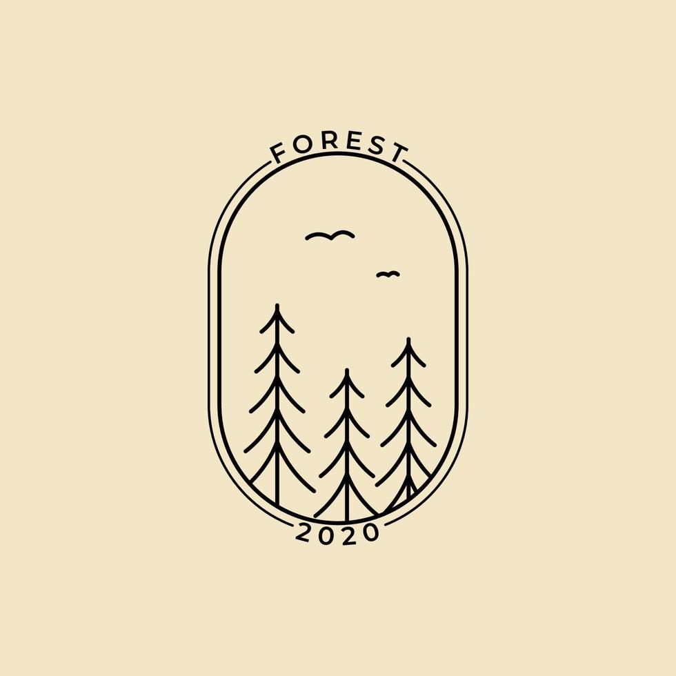plantilla de diseño de logotipo de insignia de arte de línea de pino forestal vector