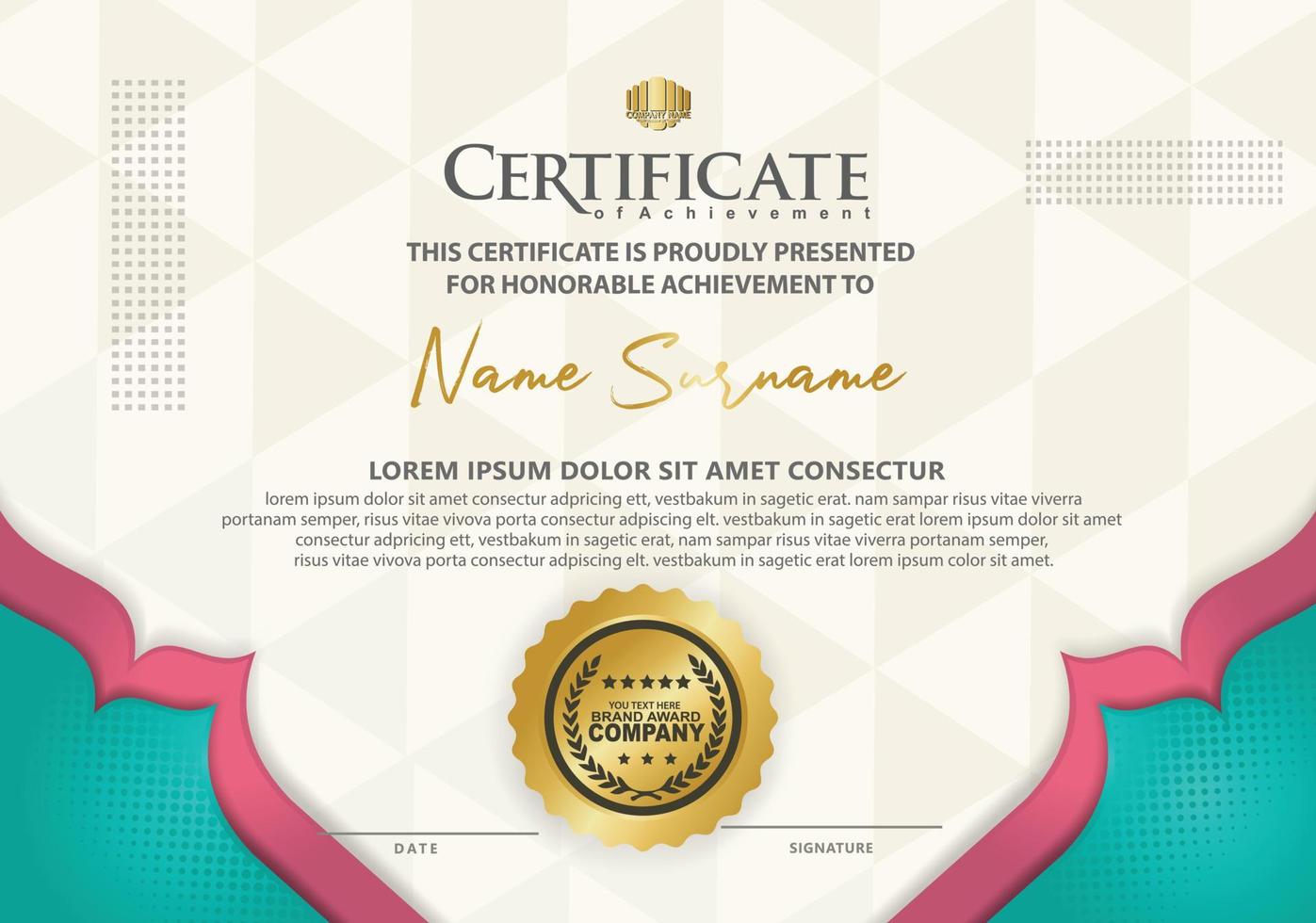 certificate template with dynamic and futuristic texture pattern background vector