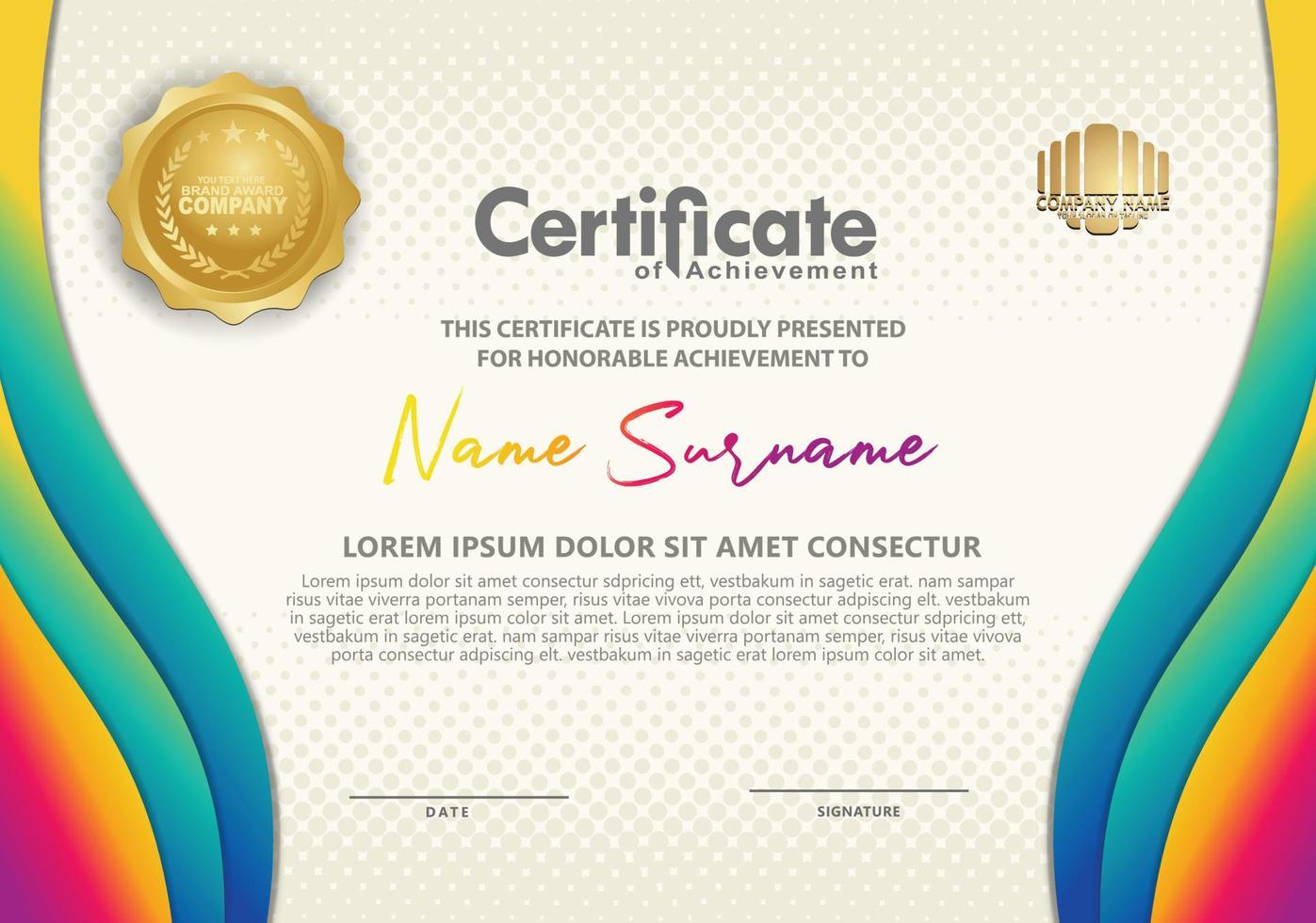 Certificate template with wave style ornament with modern pattern background vector