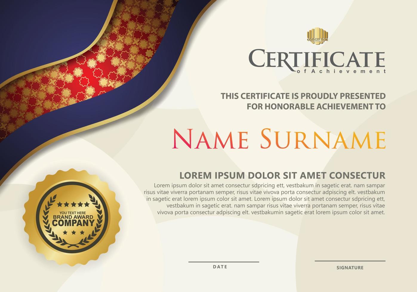 certificate template with luxury and elegant texture pattern background vector