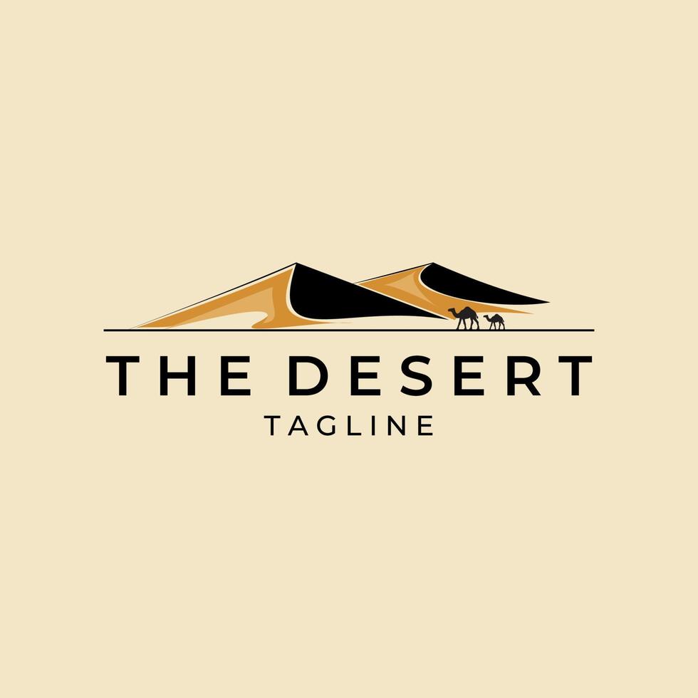 diseño de logotipo del desierto con silueta de camello para ilustración de vector de paisaje