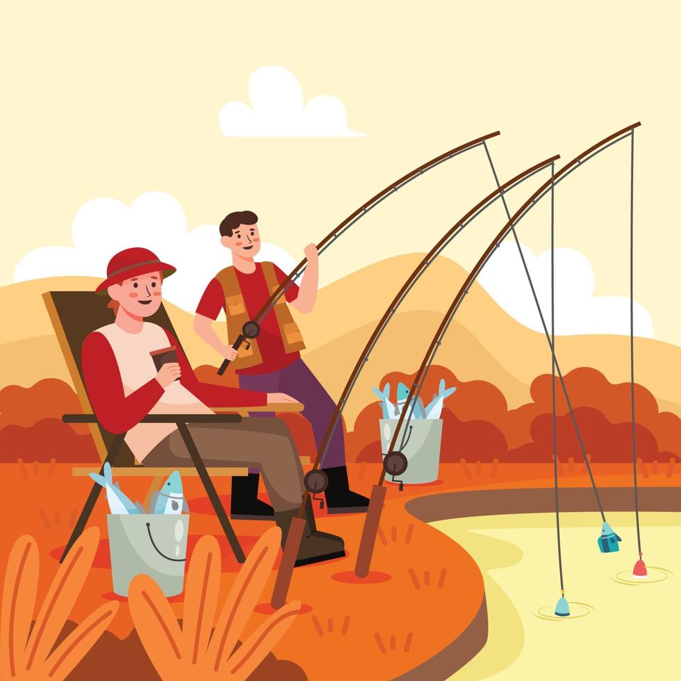 dos hombres hacen actividades de pesca vector