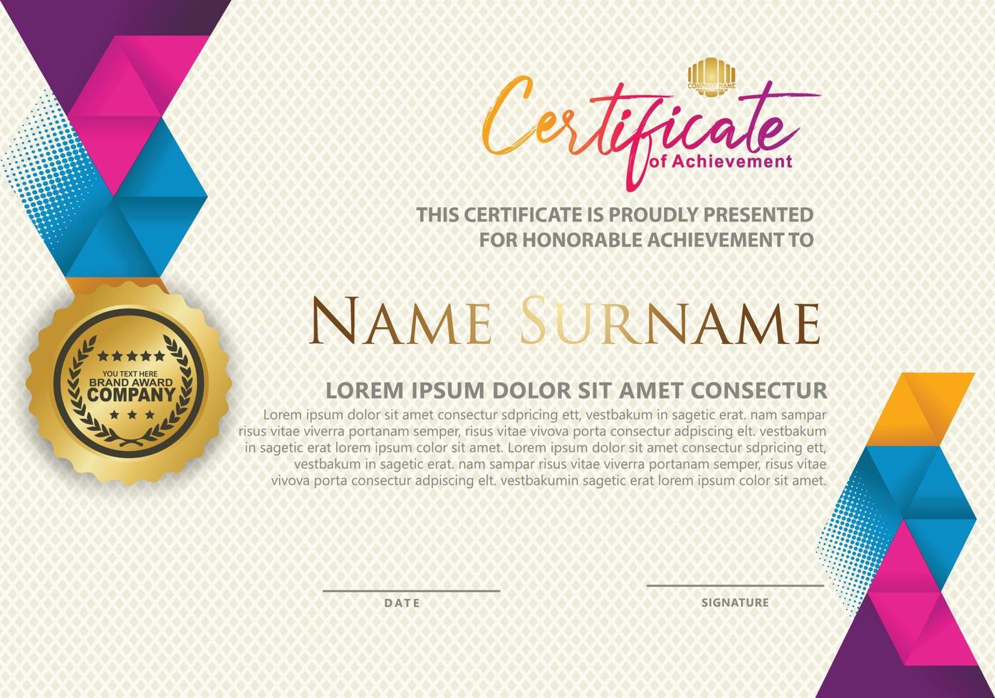 Certificate Template with Polygonal Geometric shape Pattern background. Vector illustration