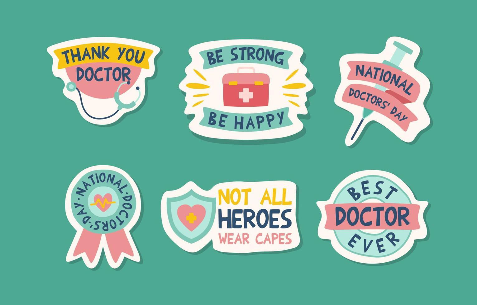 National Doctor Day Hand Drawn Doodle Sticker Collection vector