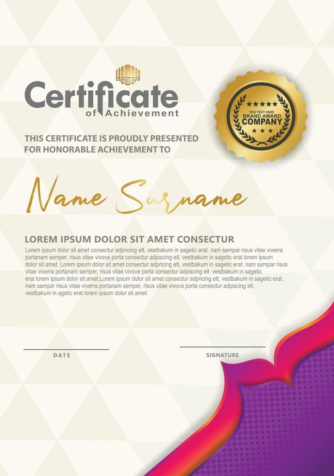 certificate template with dynamic and futuristic texture pattern background vector