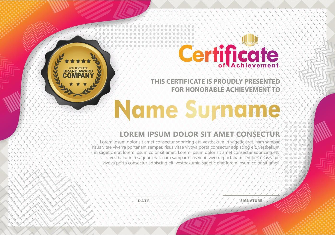 Certificate template with texture modern pattern background, vector