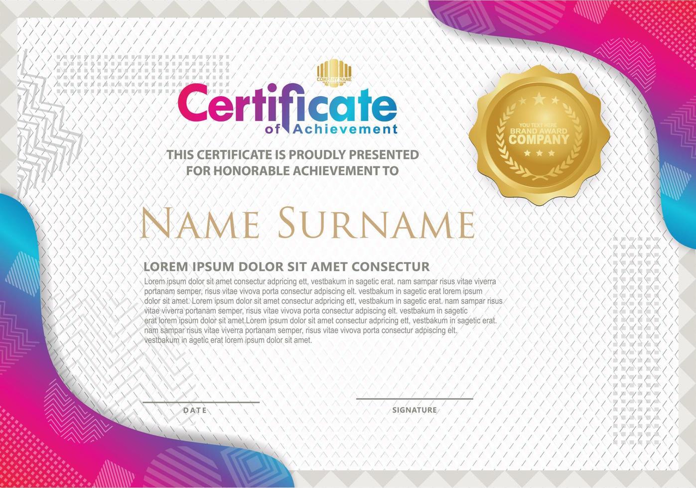 Certificate template with texture modern pattern background, vector