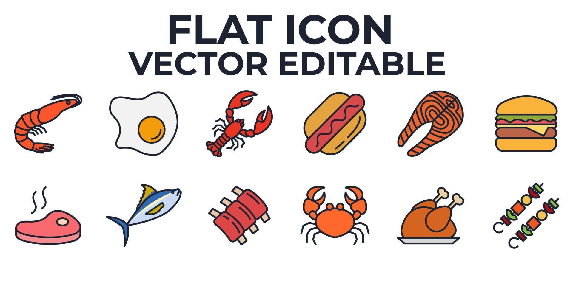 carne, aves, pescado y huevos establecer plantilla de símbolo de icono para la ilustración de vector de logotipo de colección de diseño gráfico y web