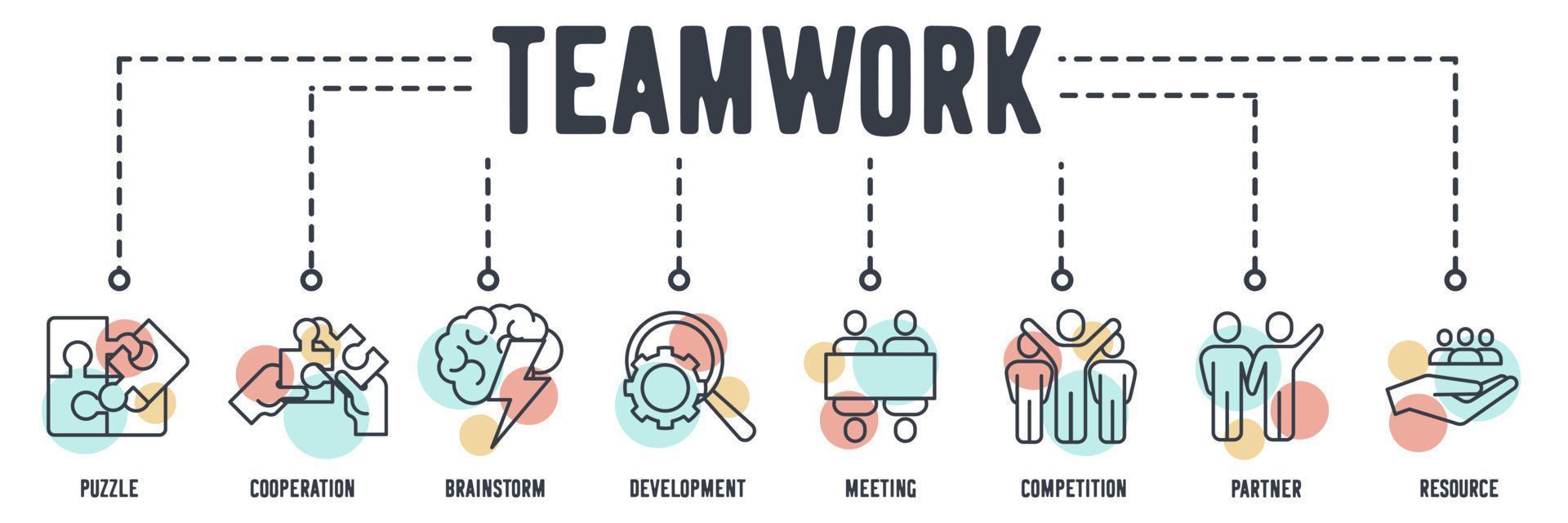Teamwork banner web icon. puzzle teamwork, cooperation, brainstorm, development, meeting, competition, partner, human resource vector illustration concept.