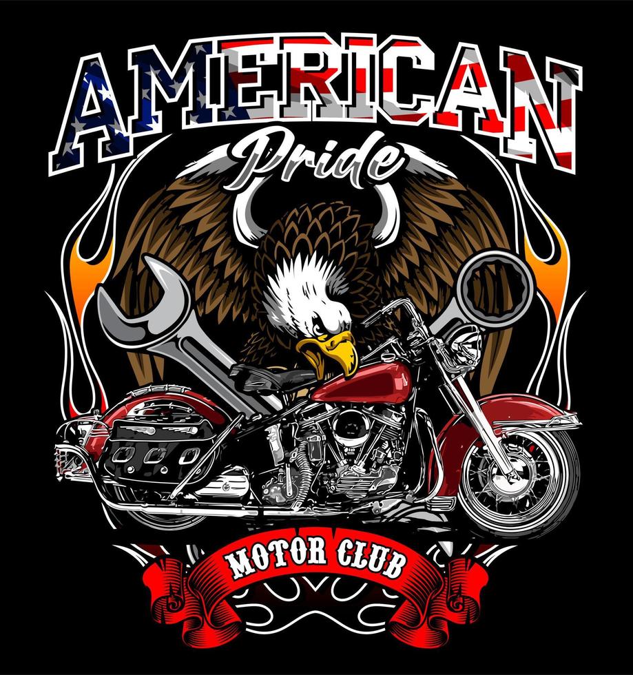 flapping eagle and classic motorcycles vector