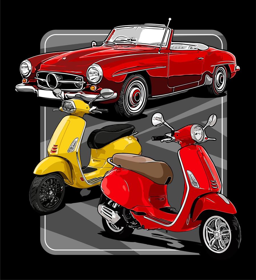 car and scooter vector